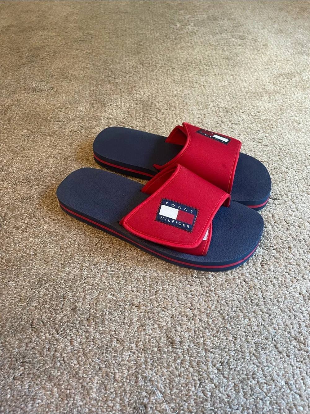 Men's Tommy Hilfiger Red, White, Navy adjustable Slides size 11